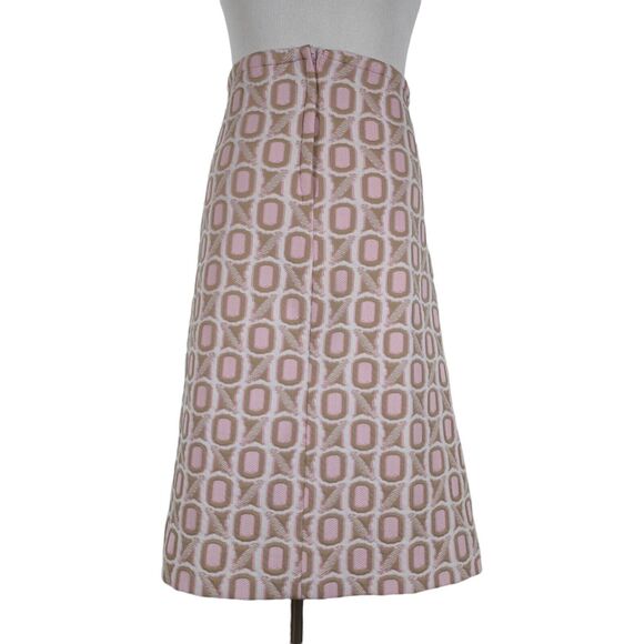 Vintage 60s Mod Knee Skirt Size XL Pink Brown Geometric Poly Jacquard - Picture 4 of 9